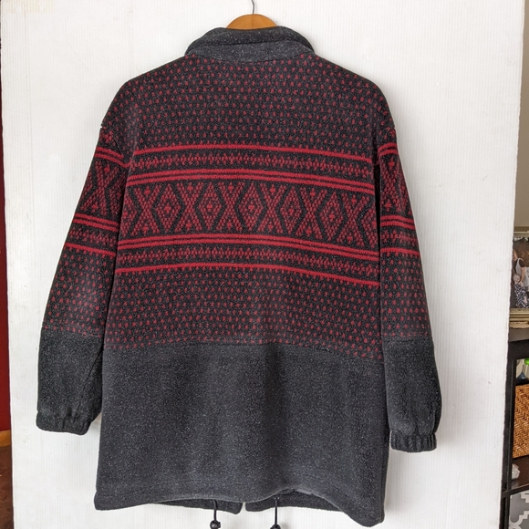 VINTAGE Forecaster Sport black red diamond fair isle cozy fleece teddy jacket - Picture 4 of 12